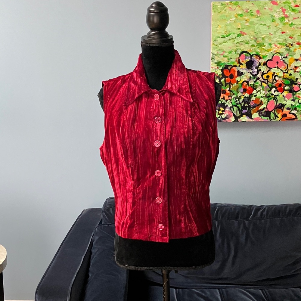 Vintage Guess Jeans USA Burgundy Crushed Velvet L Vest Y2K  ButtonFront